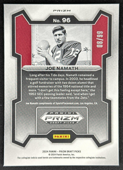 Joe Namath 2024 Panini Prizm Collegiate Draft Picks Blue Ice /99 Crimson Tide Rams