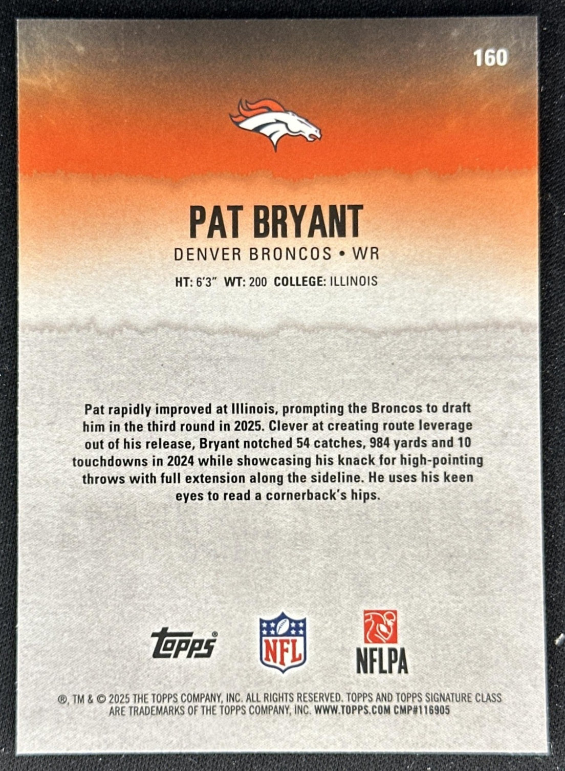 Pat Bryant 2025 Topps Signature Class Chrome Rookie Broncos back