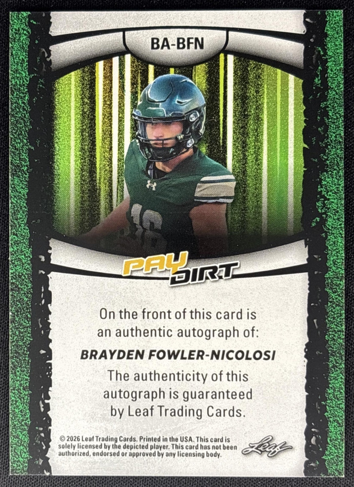 Brayden Fowler-Nicolosi 2026 Leaf Paydirt Auto Platinum /15 back