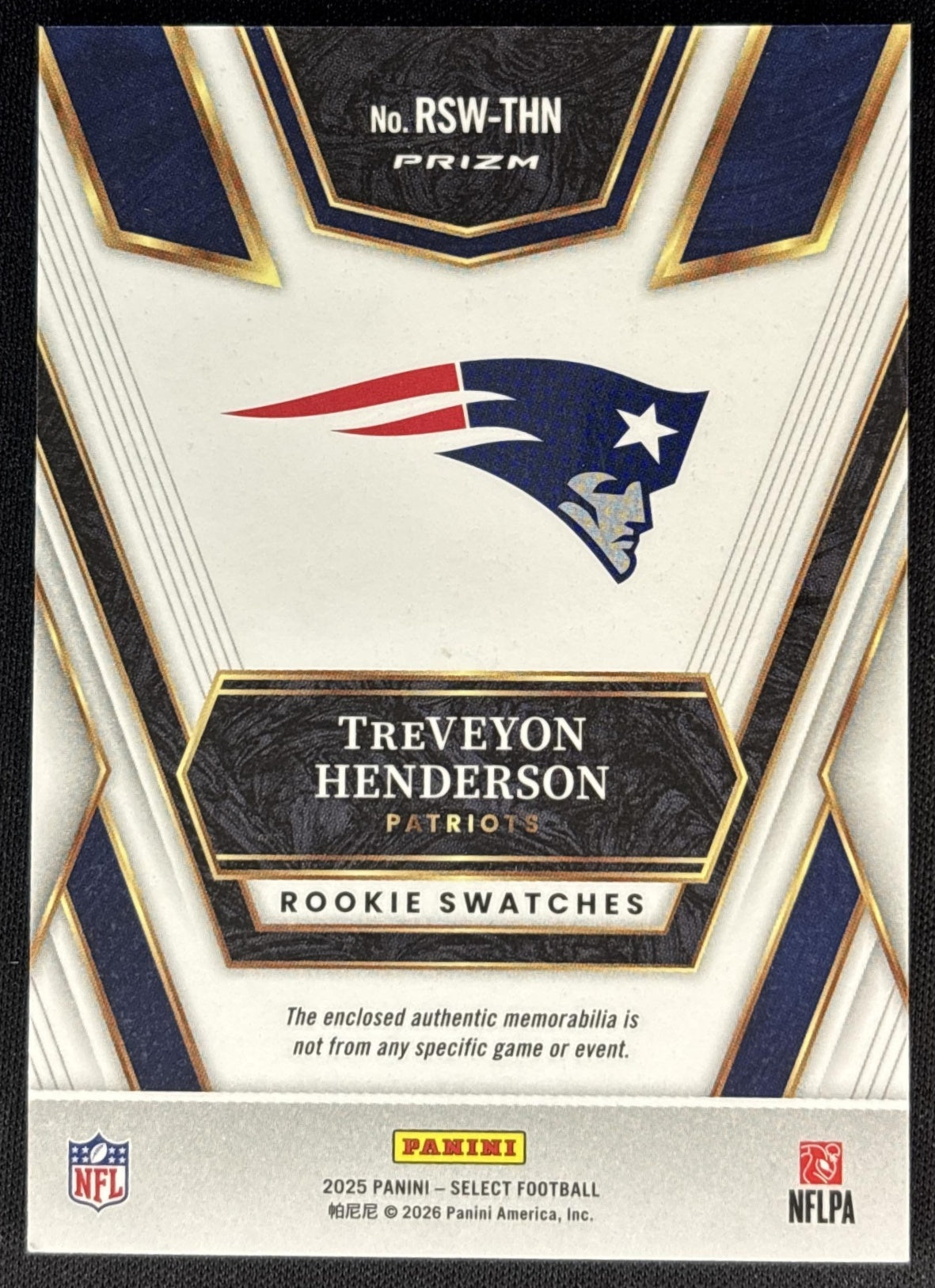 TreVeyon Henderson 2025 Panini Select Rookie Swatches Red Prizm Patriots