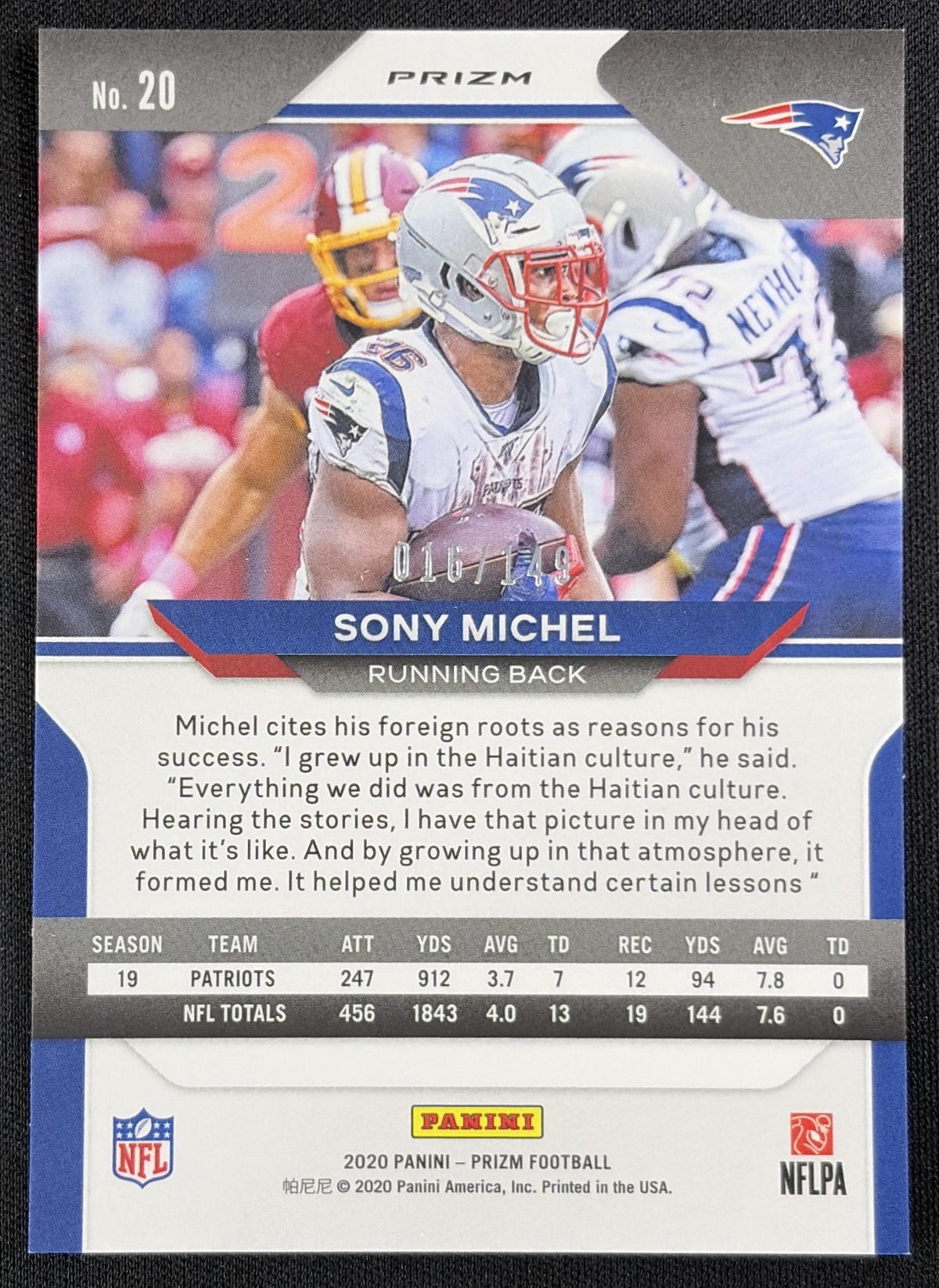 Sony Michel 2020 Panini Prizm Red Wave /149 Patriots