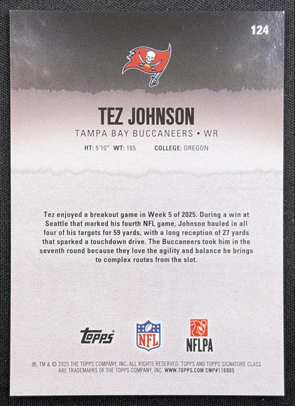 Tez Johnson 2025 Topps Signature Class Chrome Rookie Pandora Refractor Buccaneers