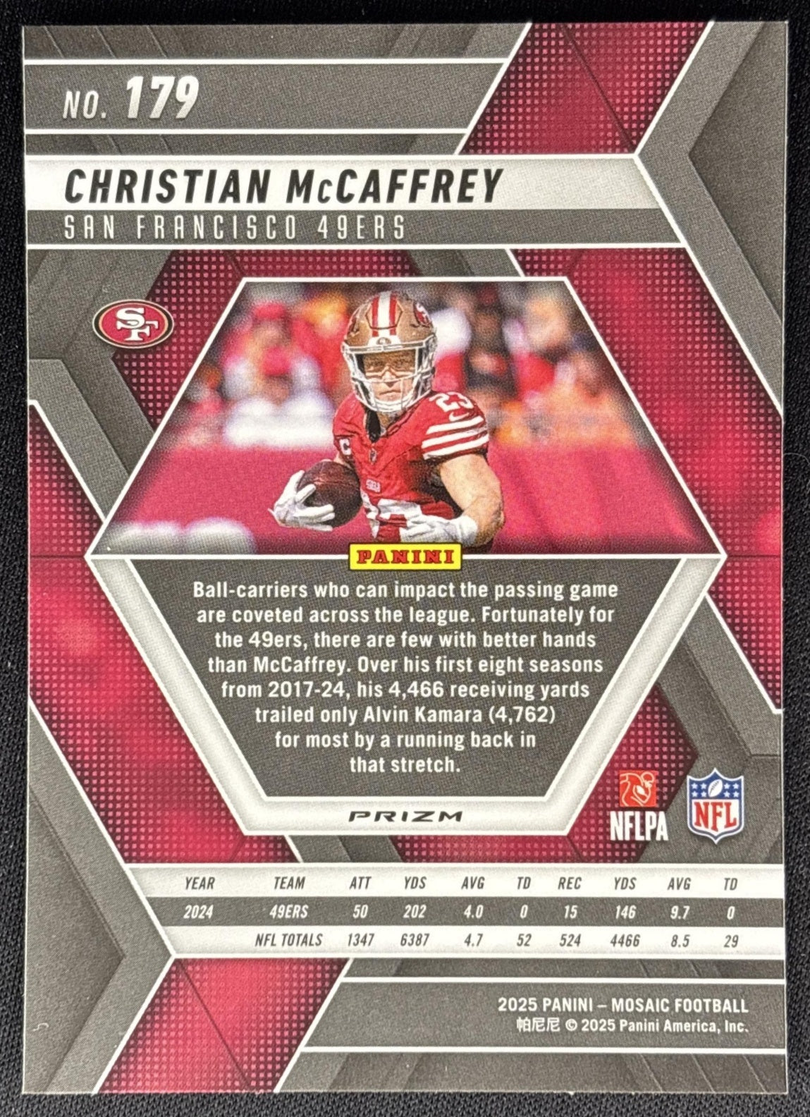Christian McCaffrey 2025 Panini Mosaic Green Prizm 49ers Sports Trading Cards