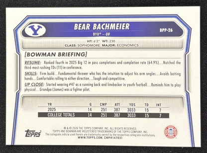 Bear Bachmeier 2026 Bowman Paper Prospects Cougars back