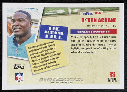 De'Von Achane 2026 Topps Profiles Dolphins back