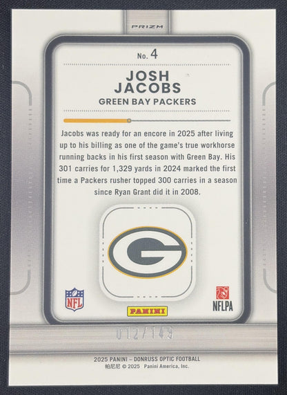 Josh Jacobs 2025 Panini Donruss Optic Play Action Black Pandora Prizm /149 Packers