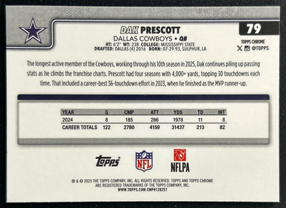 Dak Prescott 2025 Topps Chrome Cowboys Sports Trading Cards