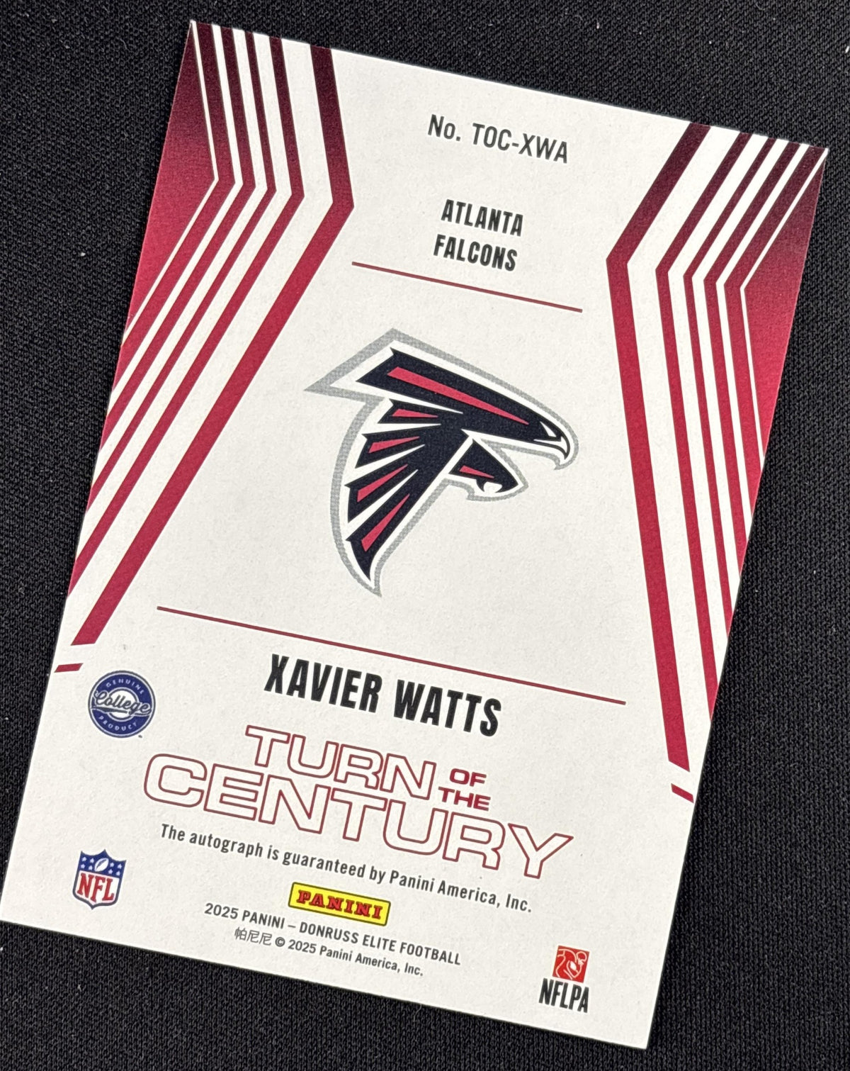 Xavier Watts 2025 Panini Donruss Elite Turn of the Century Auto Red /75 Falcons
