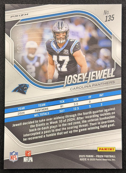 Josey Jewell 2025 Panini Prizm Blue Wave /230 Panthers back