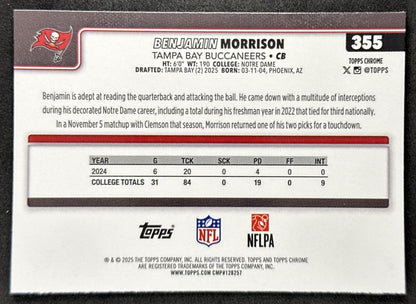 Benjamin Morrison 2025 Topps Chrome Sapphire Buccaneers back