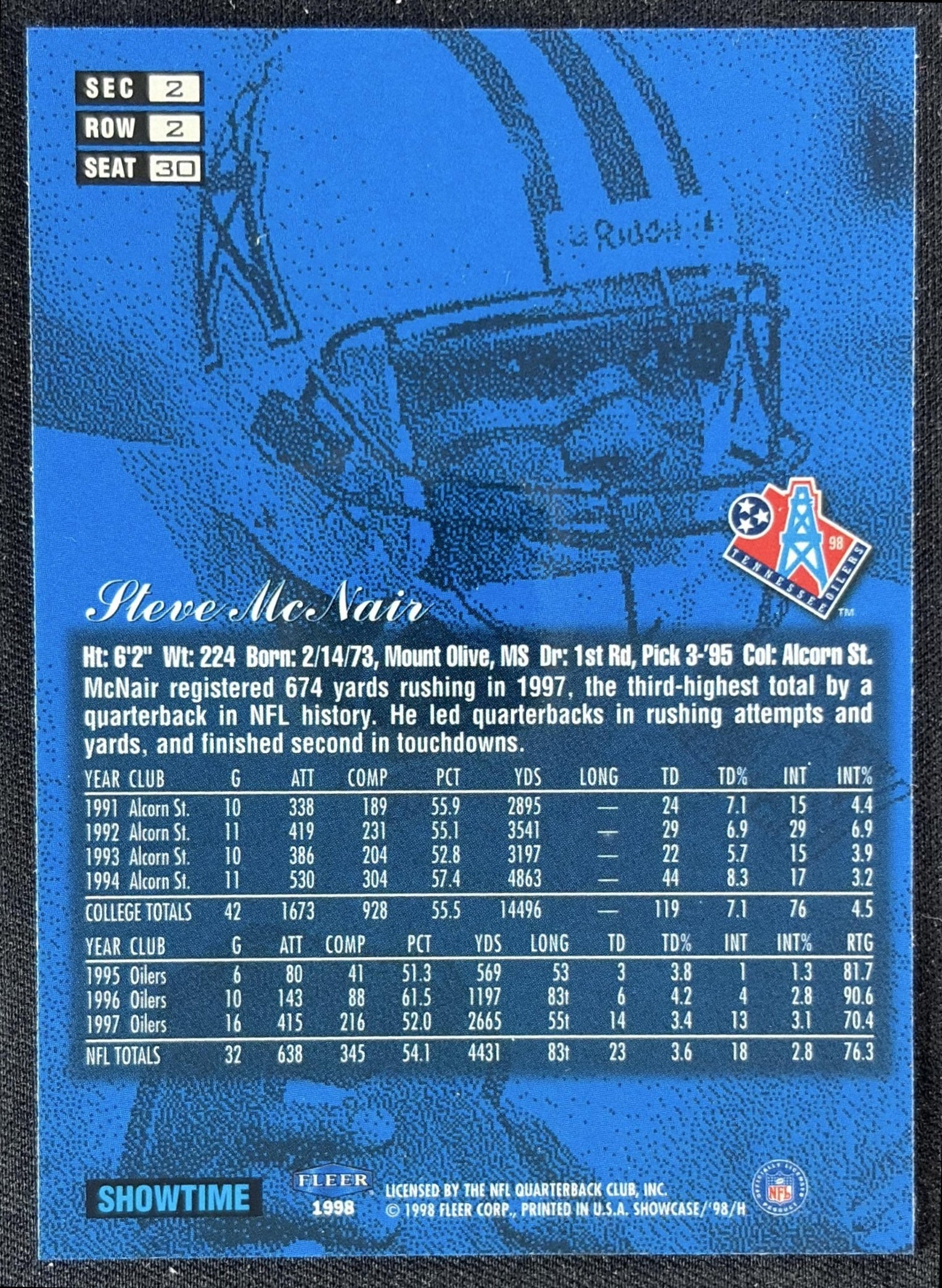 Steve McNair 1998 Fleer Flair Showcase Row 2 Style