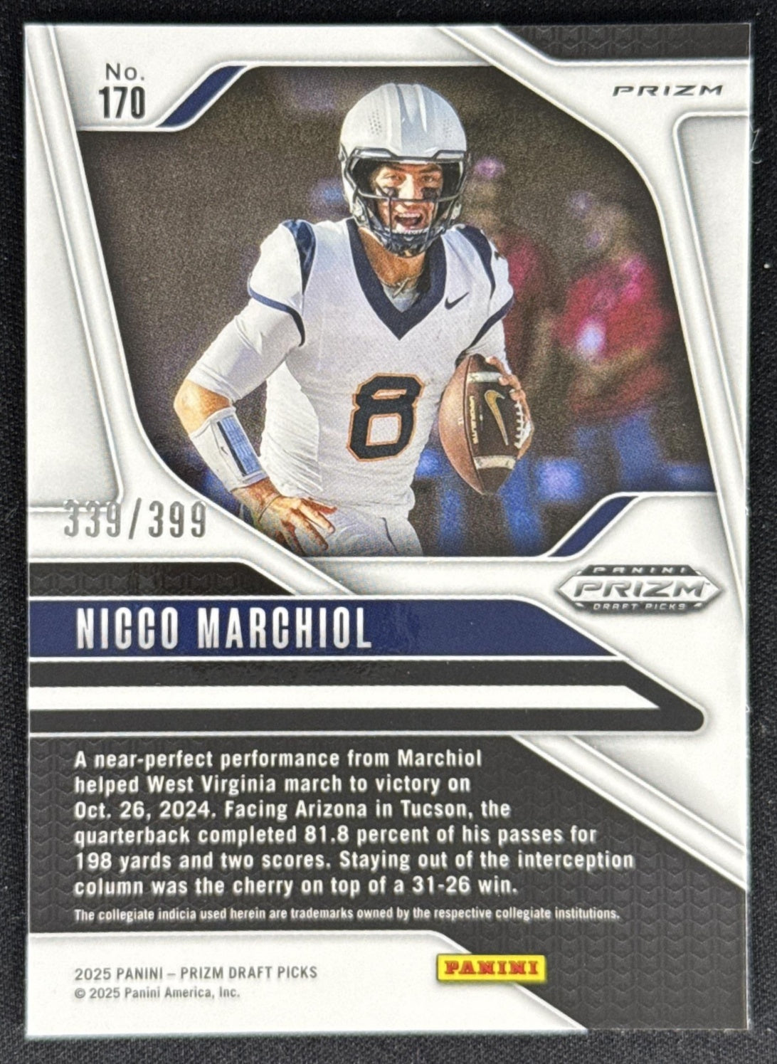 Nicco Marchiol 2025 Panini Prizm Draft Picks Red /399 Mountaineers Sports Trading Card