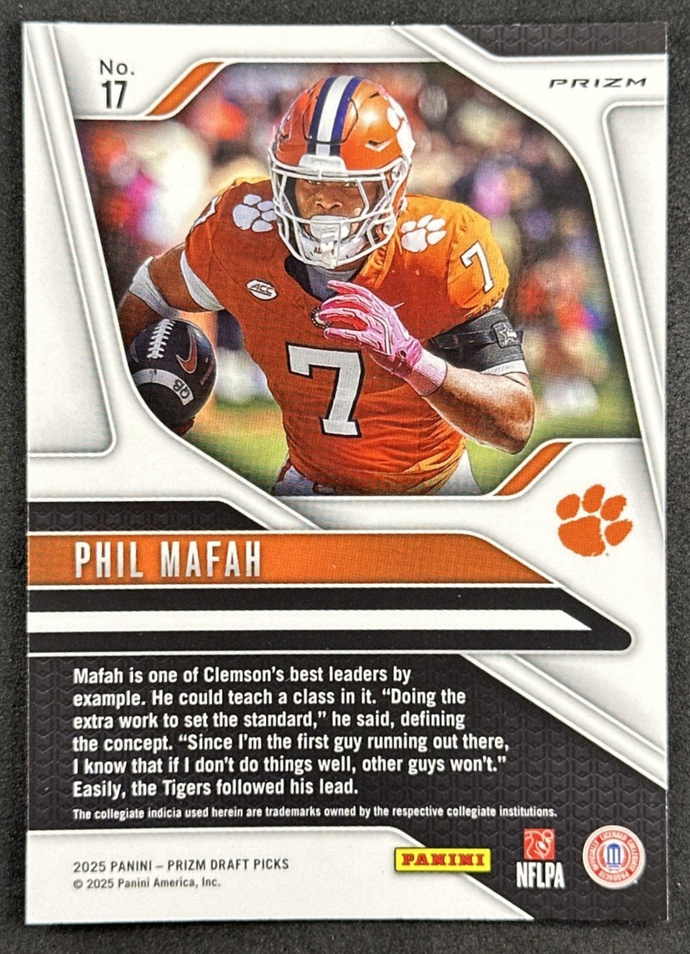 Phil Mafah 2025 Panini Prizm Draft Picks Purple Wave Tigers Cowboys