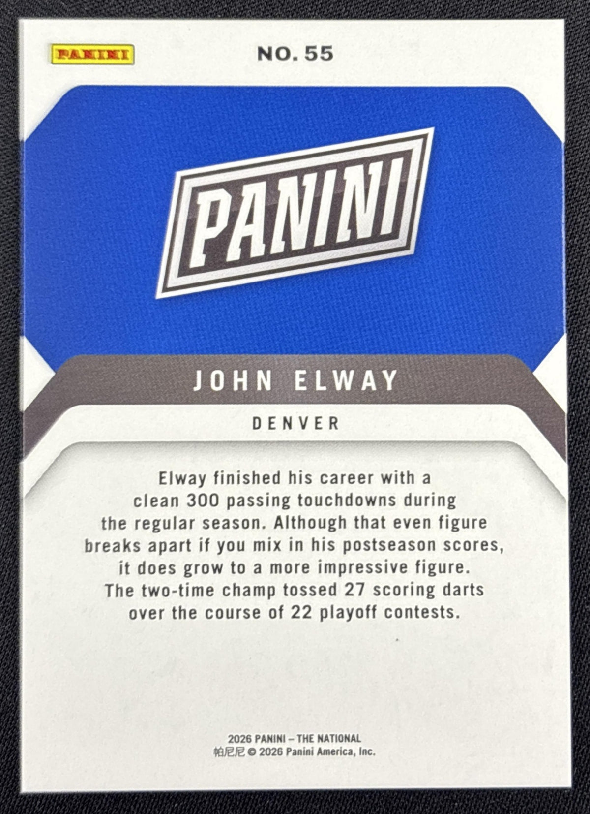 John Elway 2026 Panini NSCC Silver Pack