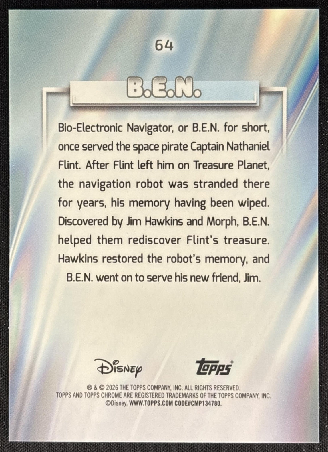 B.E.N. 2026 Topps Chrome Disney Treasure Planet back