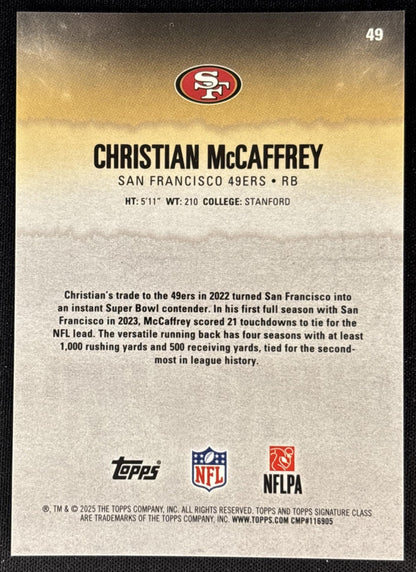 Christian McCaffrey 2025 Signature Class Chrome Veteran Green Refractor /150 49ers San Francisco 49ers Sports Trading Cards