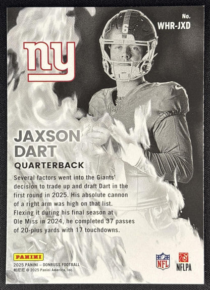 Jaxson Dart 2025 Panini Donruss White Hot Rookies Giants Sports Trading Cards