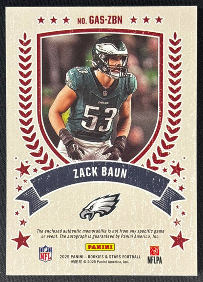 Zack Baun 2025 Rookies & Stars Great American Signatures Prime /25 Eagles