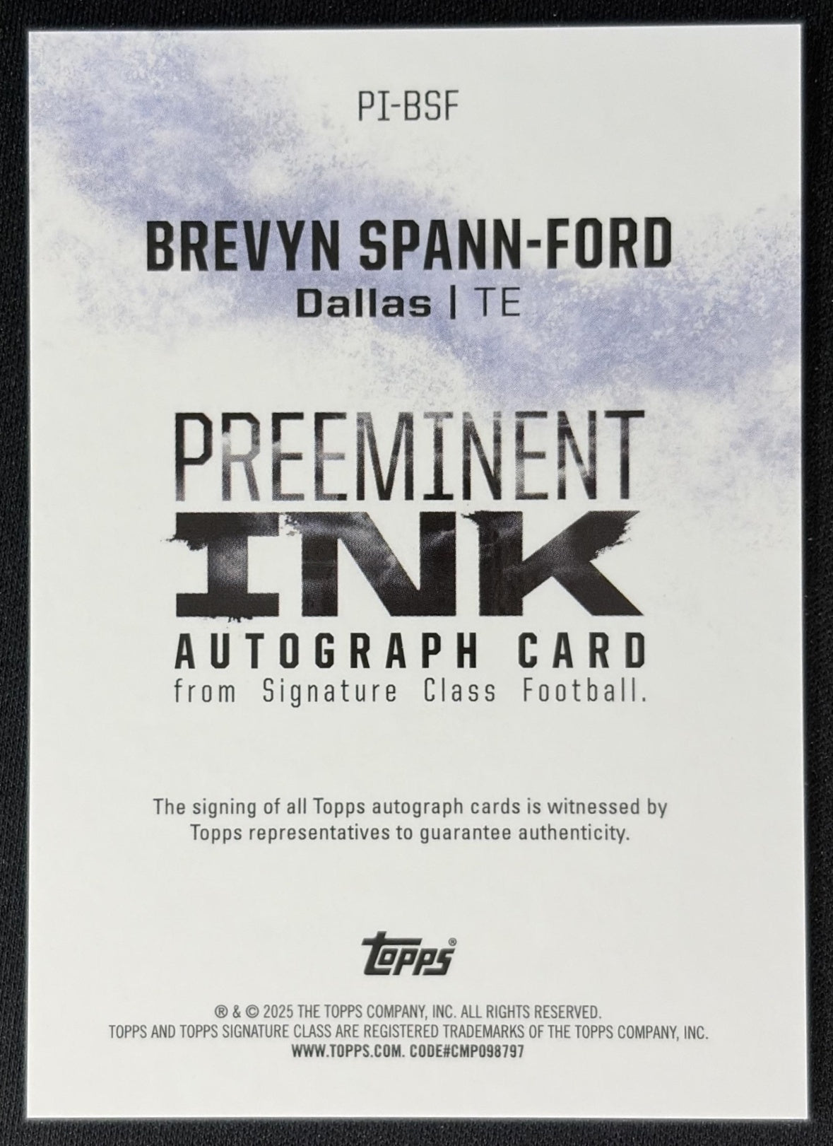 Brevyn Spann-Ford 2024 Topps Signature Class Preeminent Ink Auto Cowboys back