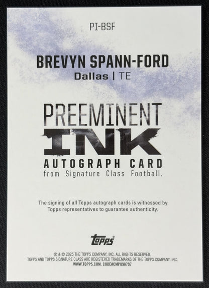 Brevyn Spann-Ford 2024 Topps Signature Class Preeminent Ink Auto Cowboys back