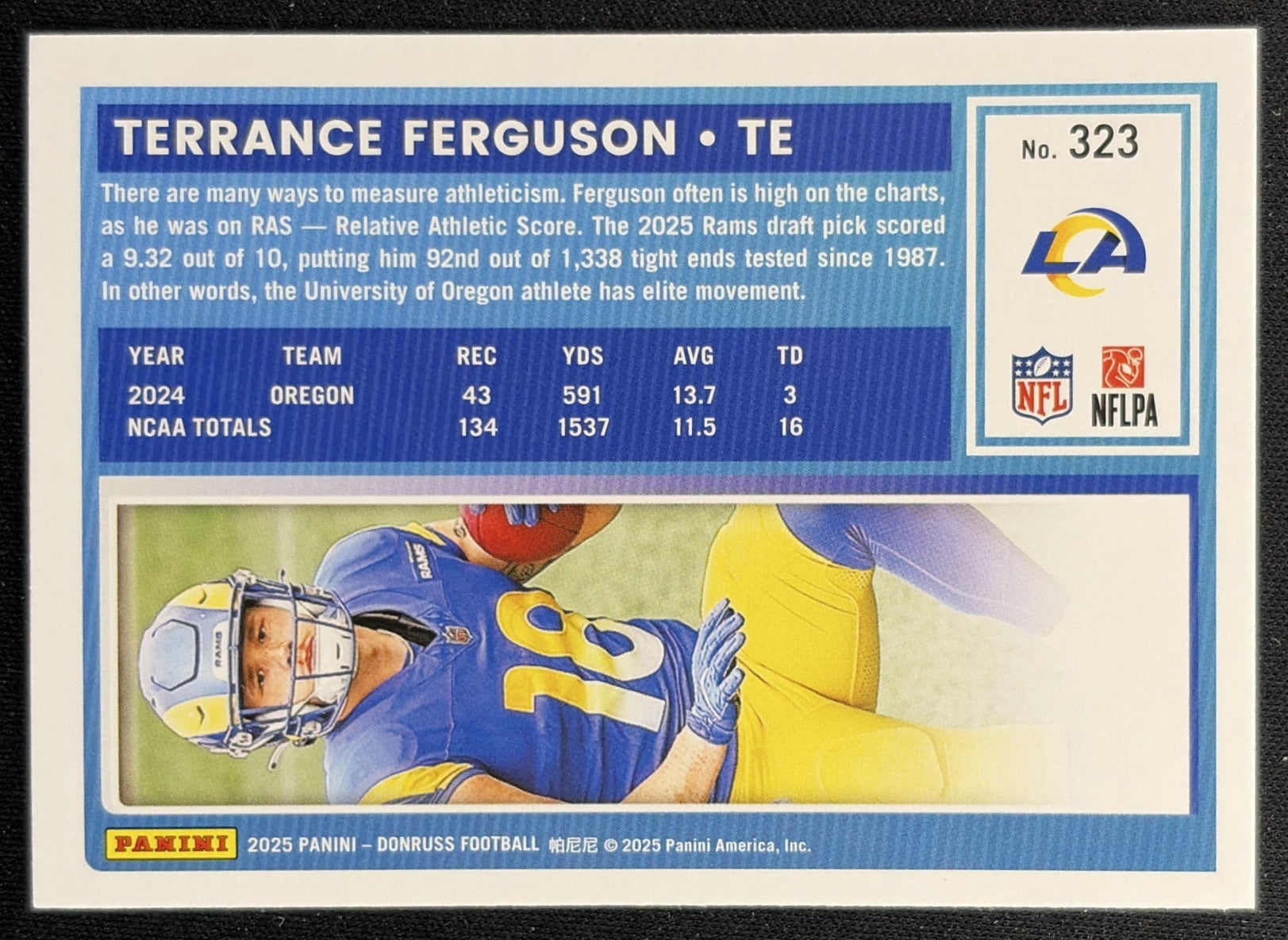 Terrance Ferguson 2025 Panini Donruss Rated Rookie Press Proof Green Rams back