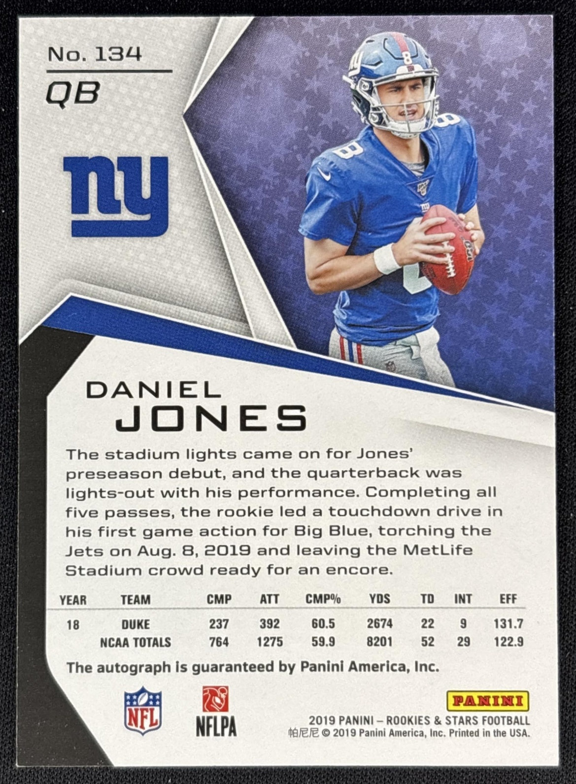 Daniel Jones 2019 Panini Rookies & Stars Longevity Signatures Gold