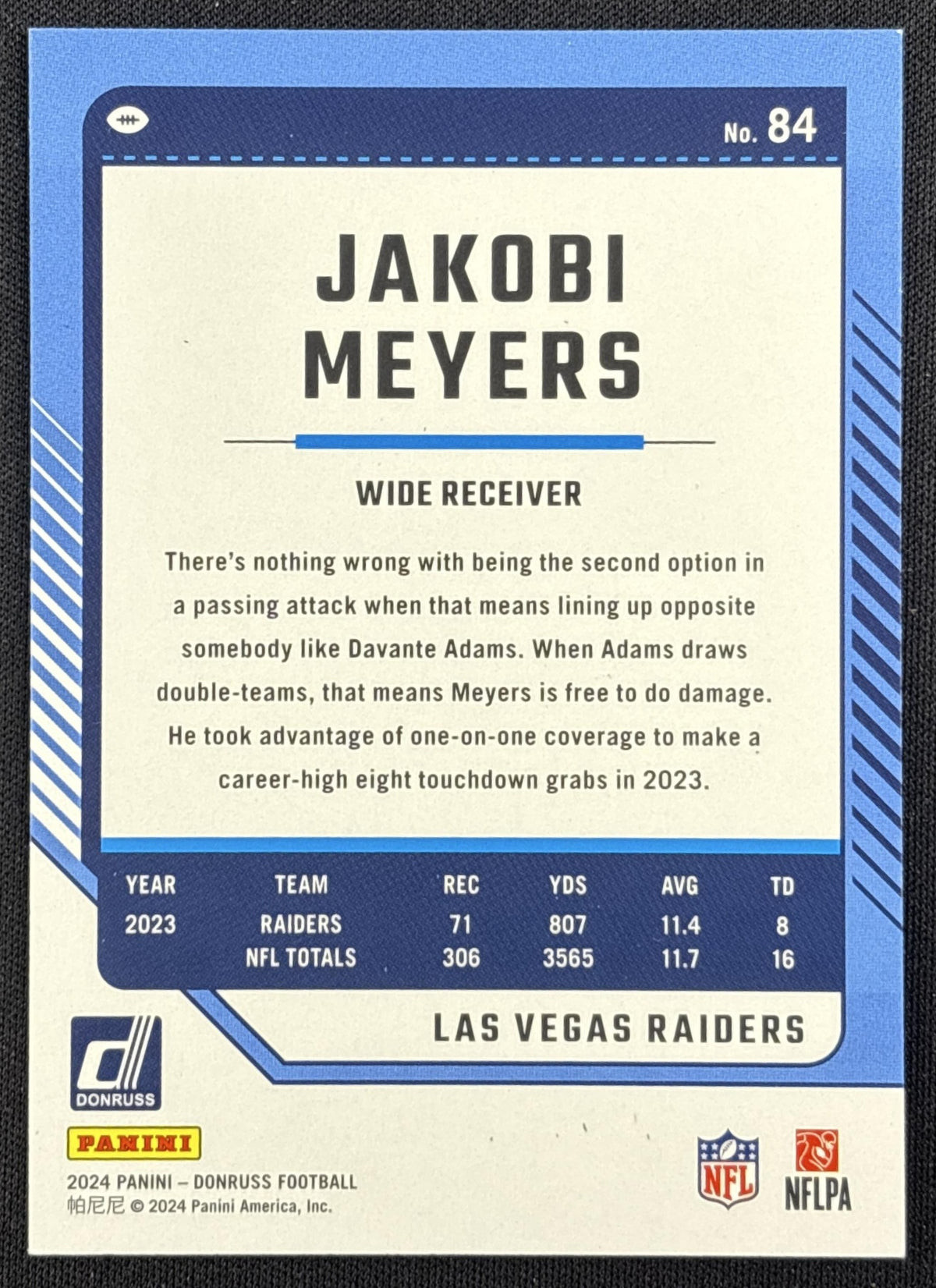 Jakobi Meyers 2024 Panini Donruss Press Proof Silver /100 Raiders Sports Trading Card