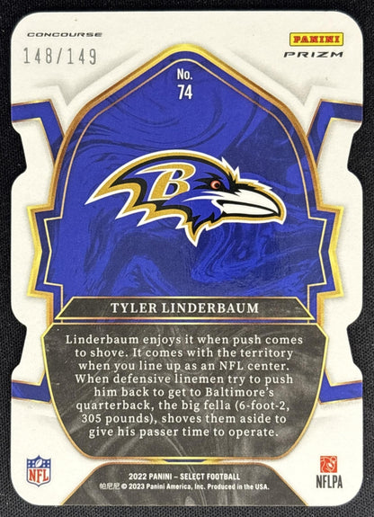 Tyler Linderbaum 2022 Panini Select Bronze Prizm Die Cut /149 Ravens back