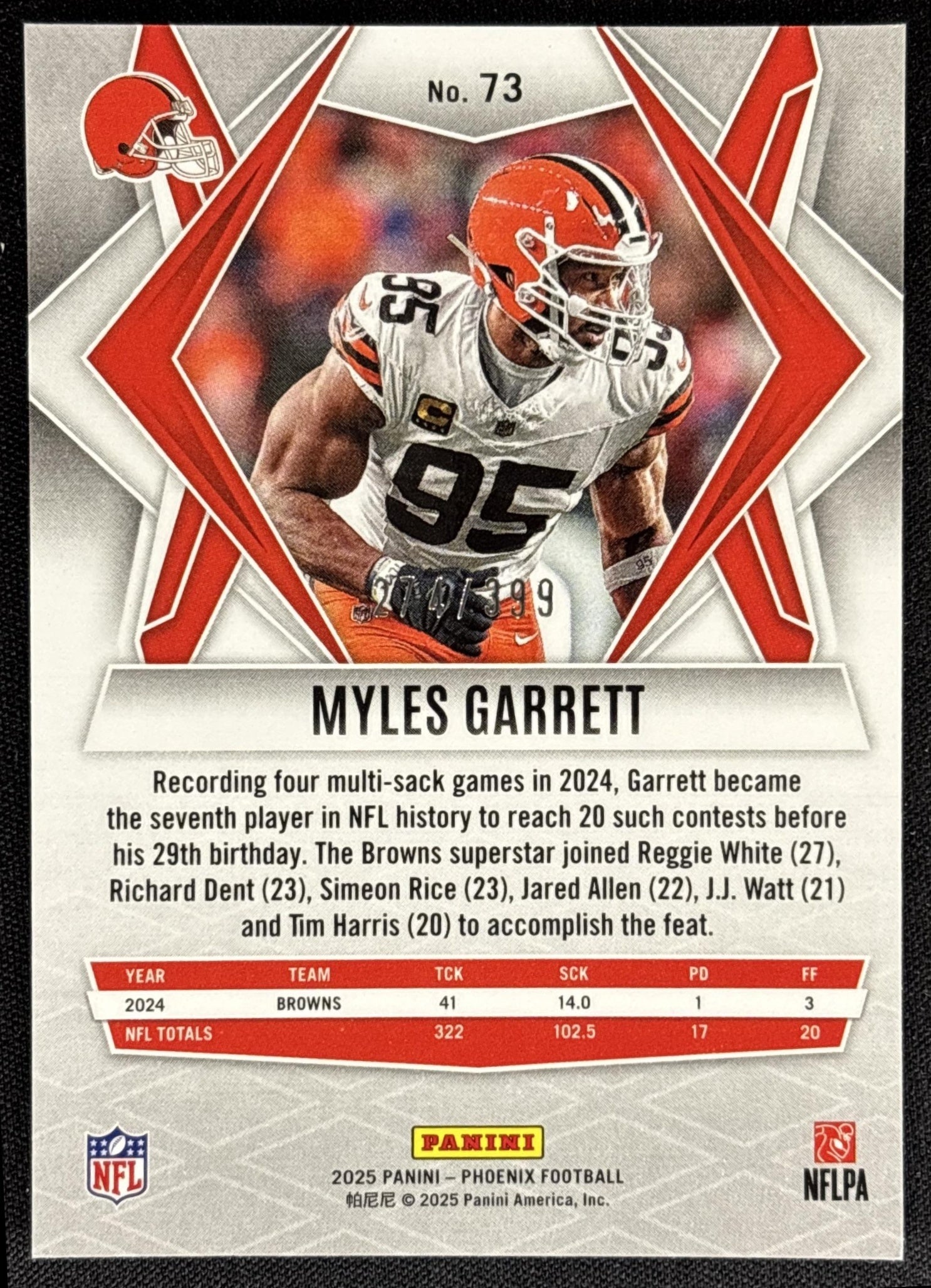 Myles Garrett 2025 Panini Phoenix Red Winter Prizm /399 Browns