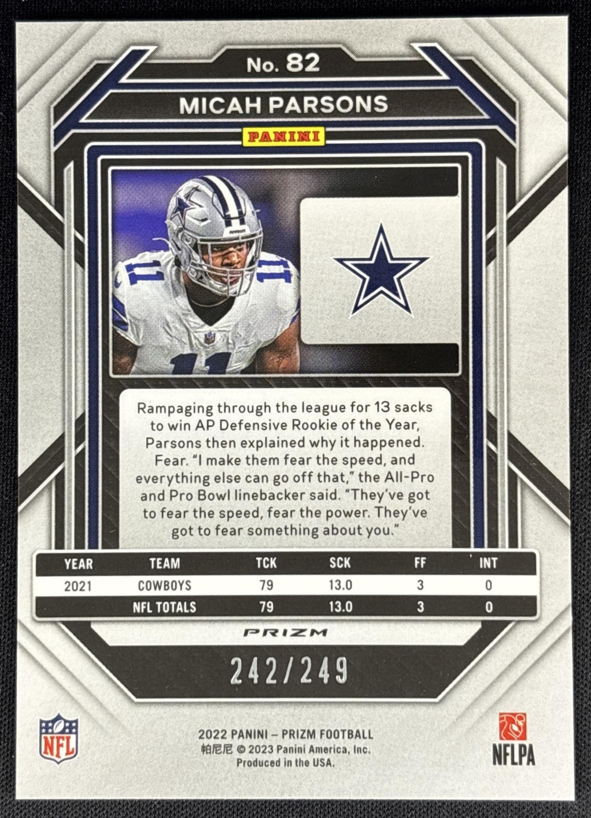 Micah Parsons 2022 Panini Prizm Orange /249 Cowboys Sports Trading Cards
