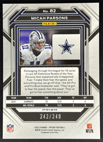 Micah Parsons 2022 Panini Prizm Orange /249 Cowboys Sports Trading Cards