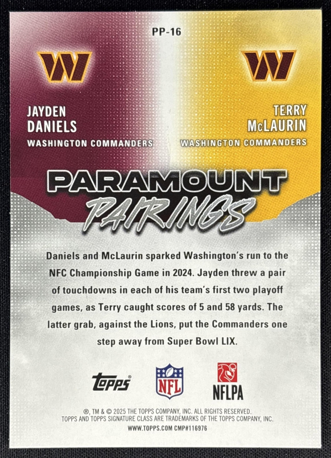 Terry McLaurin Jayden Daniels 2025 Signature Class Paramount Pairings Commanders Sports Trading Cards
