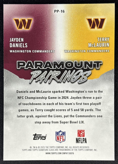 Terry McLaurin Jayden Daniels 2025 Signature Class Paramount Pairings Commanders Sports Trading Cards