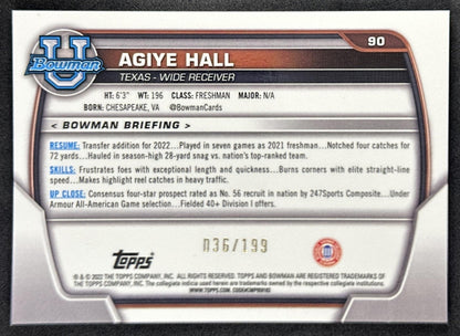 Agiye Hall 2022 Bowman University Chrome Blue Refractor /199 Longhorns Sports Trading Card