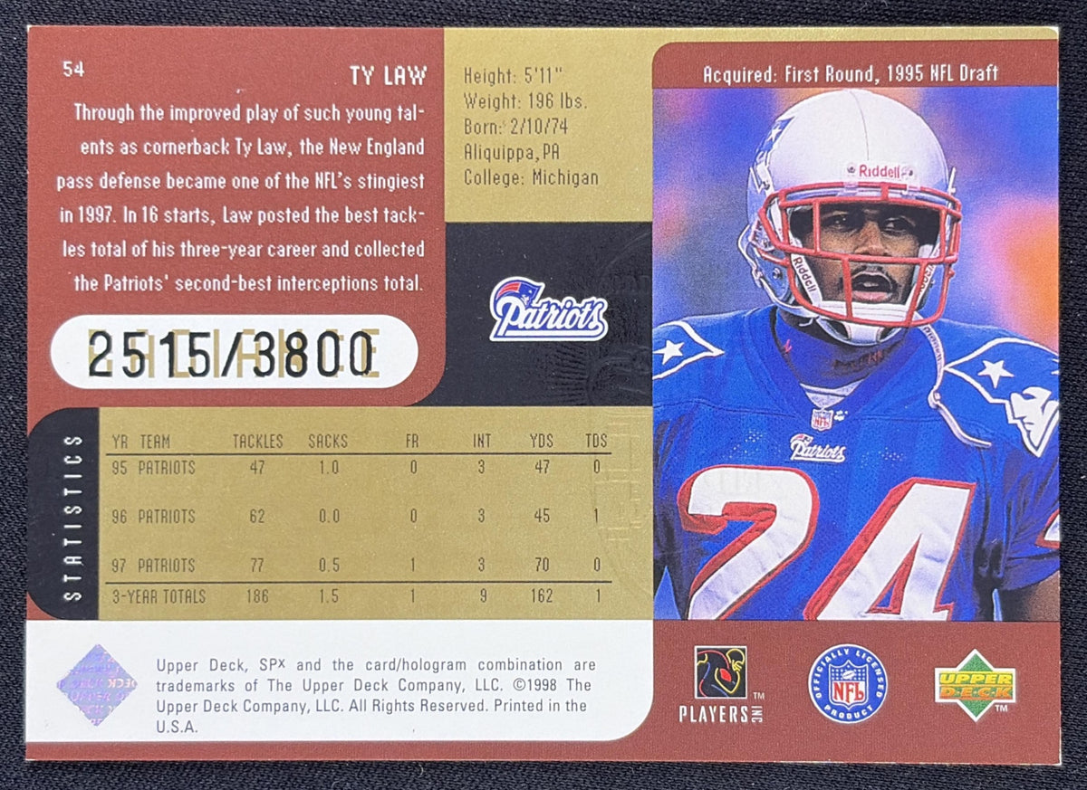 Ty Law 1998 SPx Finite Radiance /3800 Patriots