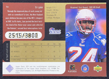 Ty Law 1998 SPx Finite Radiance /3800 Patriots