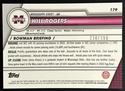 Will Rogers 2023 University Chrome Purple Mini Diamond Refractor /399 Bulldogs back