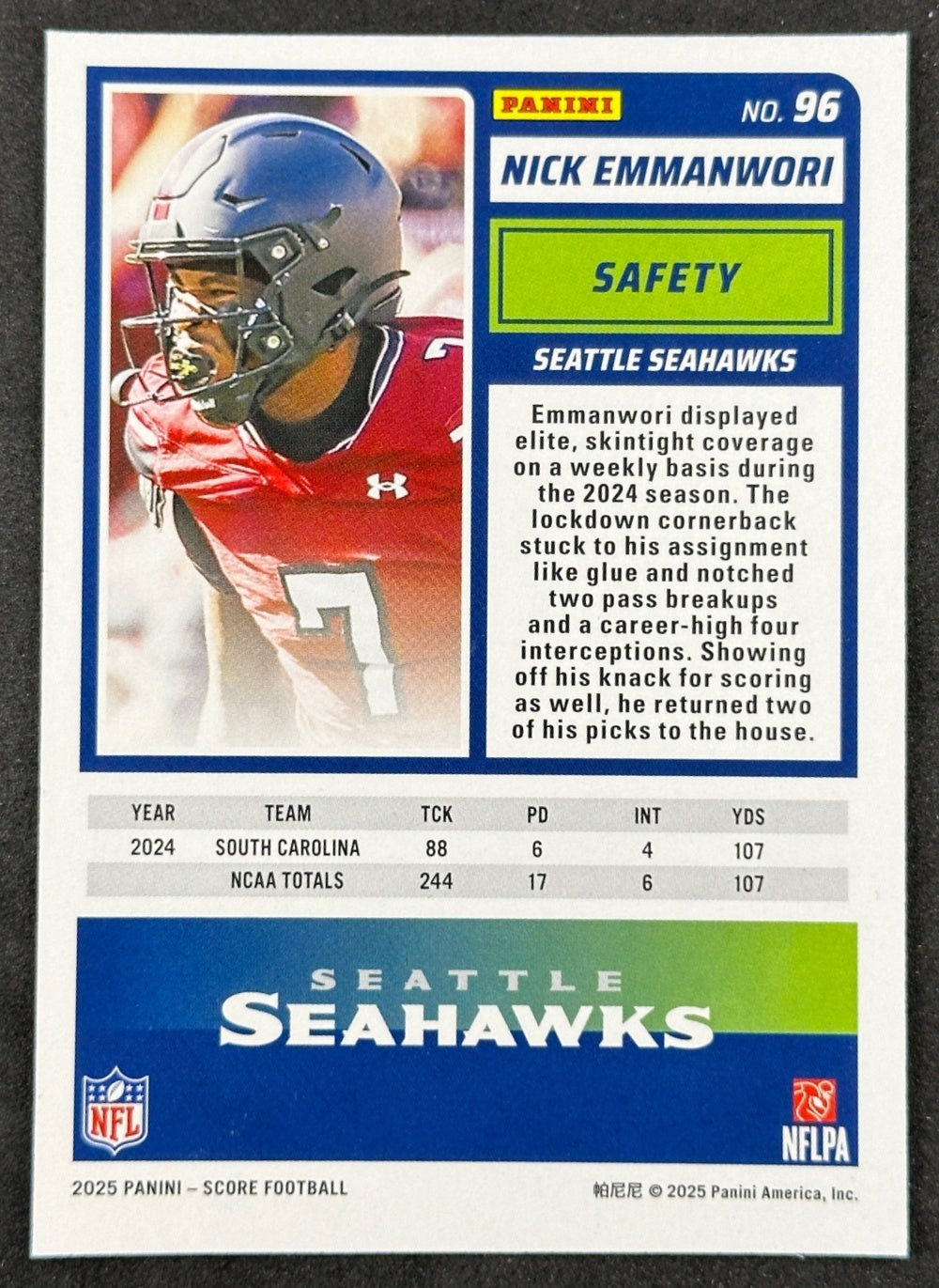 Nick Emmanwori Score Rookie Seattle Seahawks Sports Trading Cards