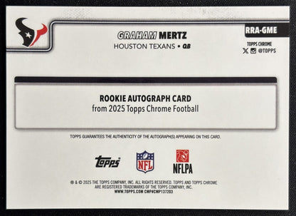 Graham Mertz 2025 Topps Chrome Retail Rookie Auto Gold Wave Refractor /50 Texans Sports Trading Cards