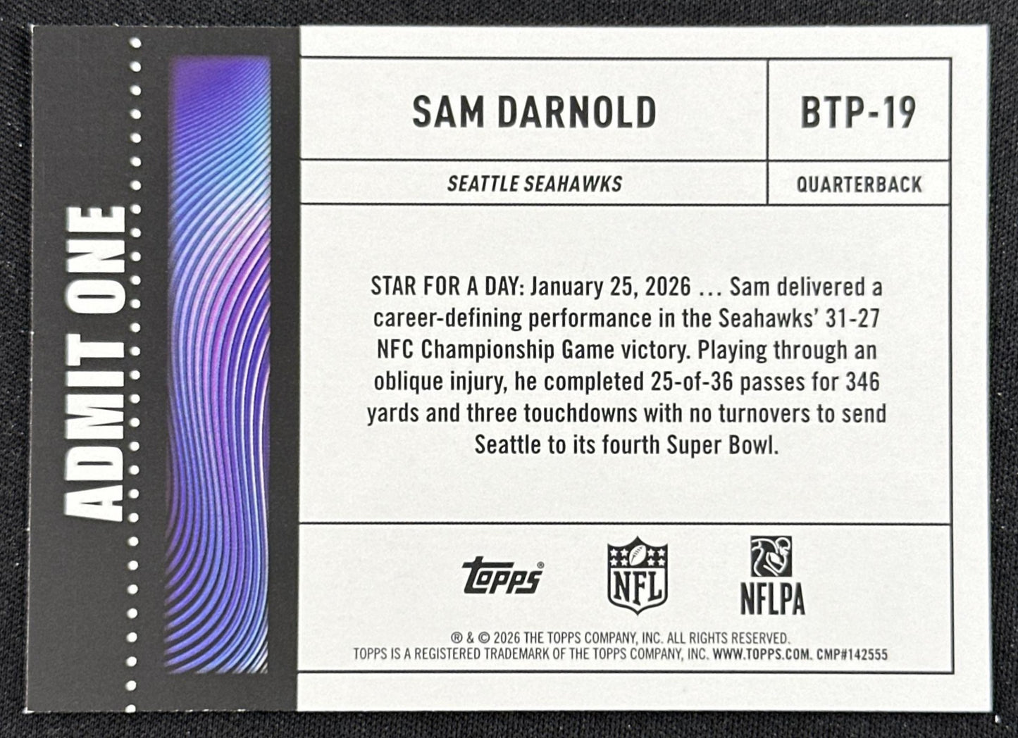 Sam Darnold 2026 Topps Flagship Big Ticket Players Seahawks