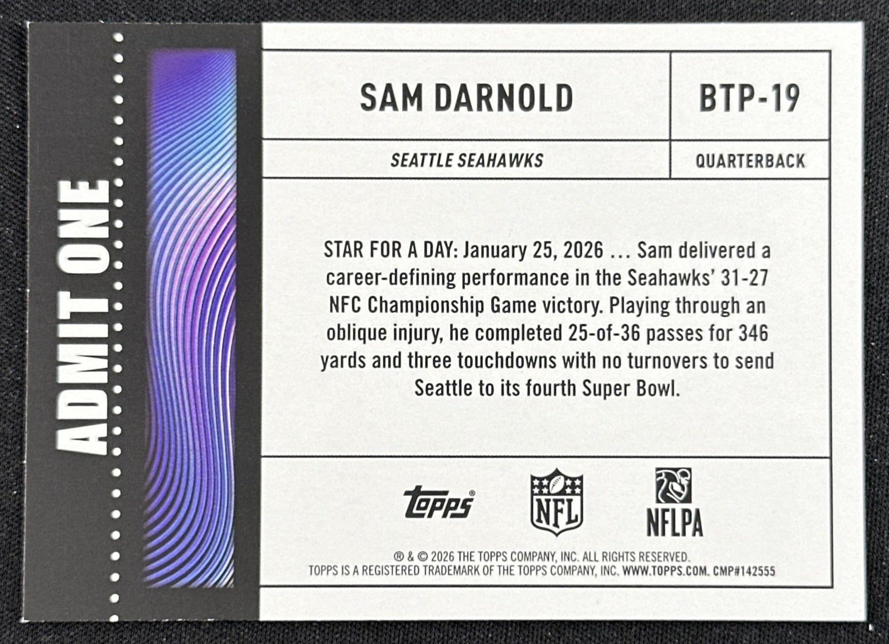 Sam Darnold 2026 Topps Flagship Big Ticket Players Seahawks