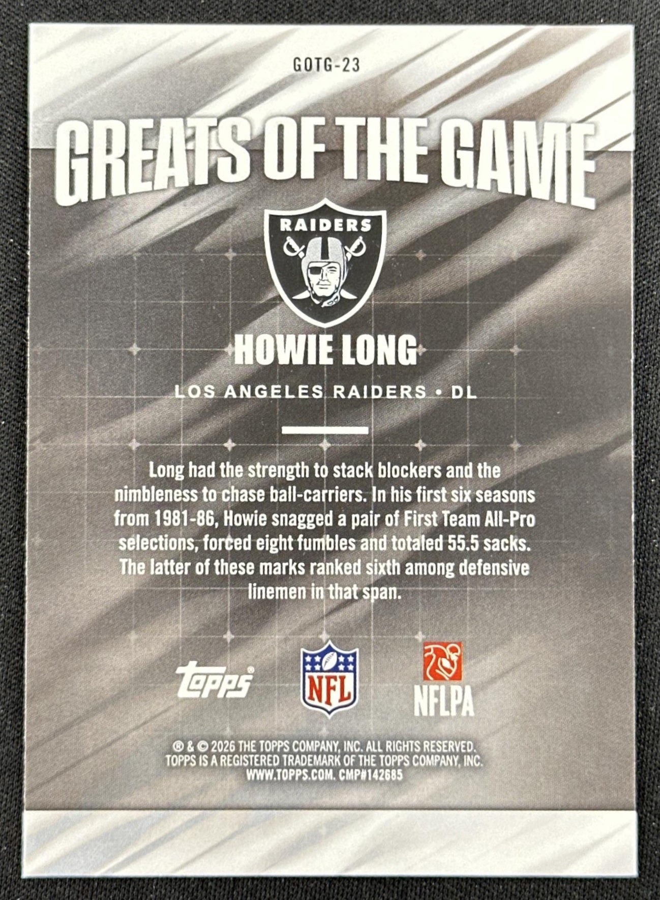 Howie Long 2026 Topps Flagship Greats Of The Game Raiders