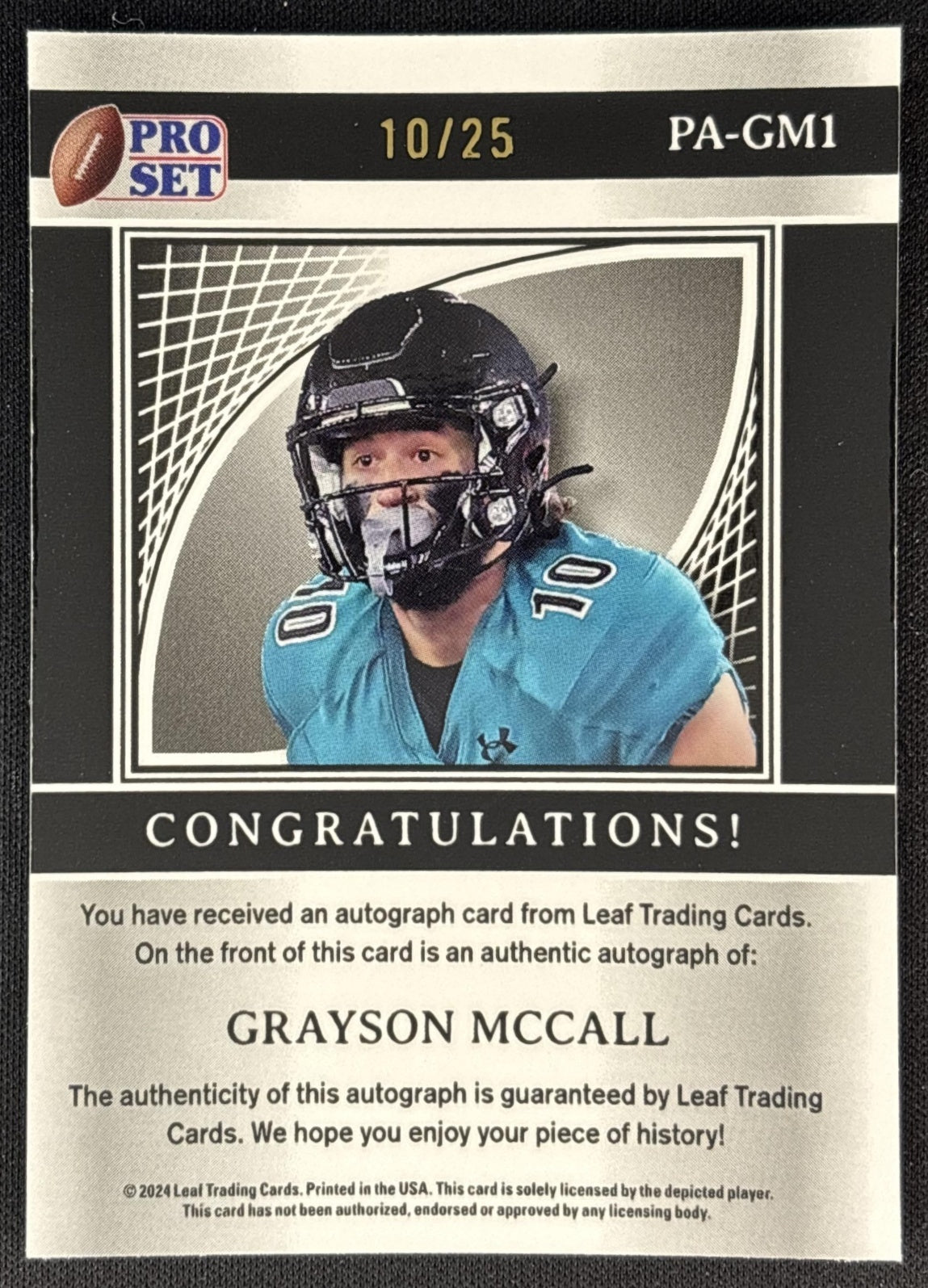 Grayson McCall 2024 Pro Set Auto /25 back