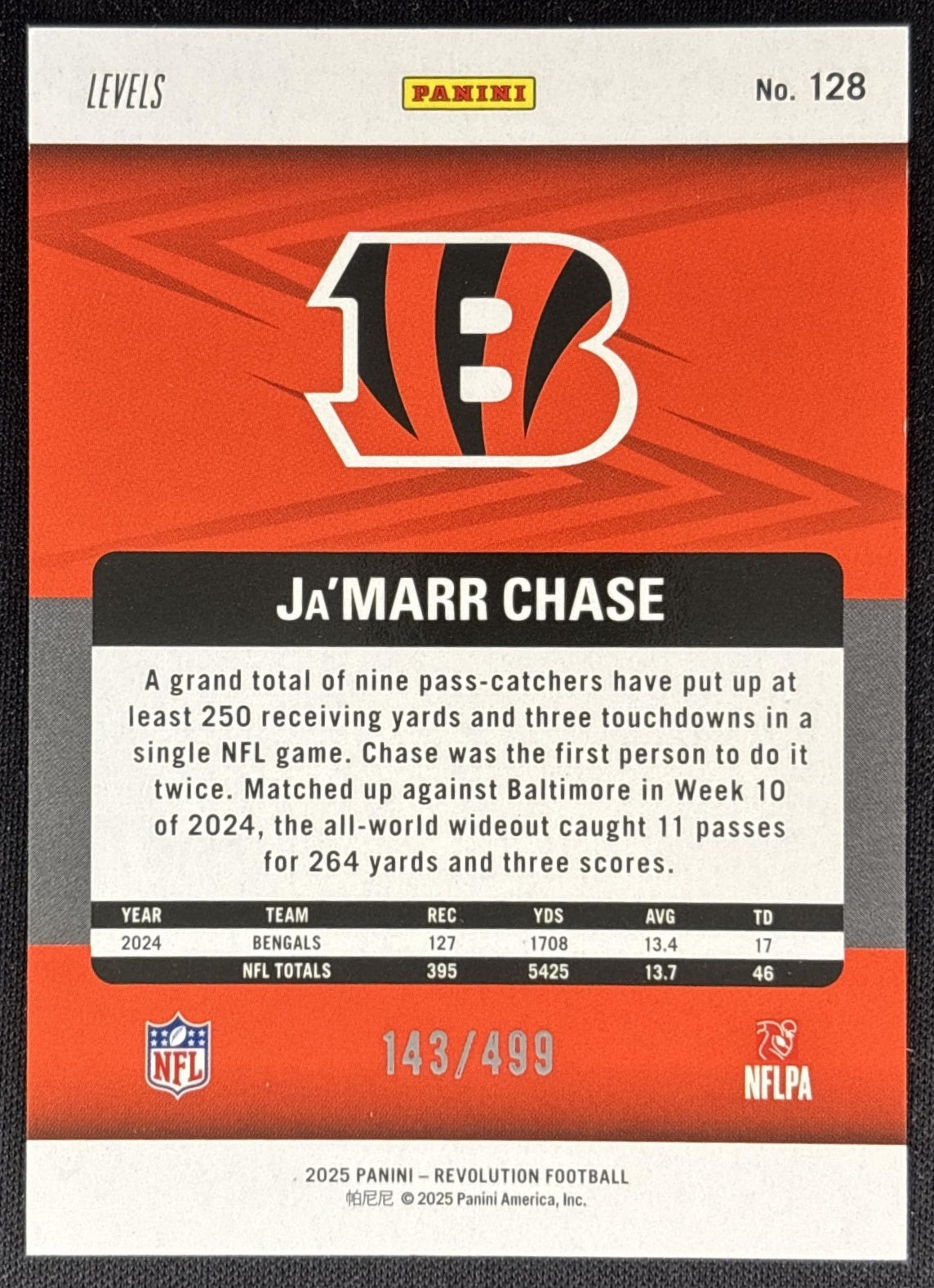 Ja'Marr Chase 2025 Panini Revolution Teal Levels /499 Bengals Sports Trading Cards