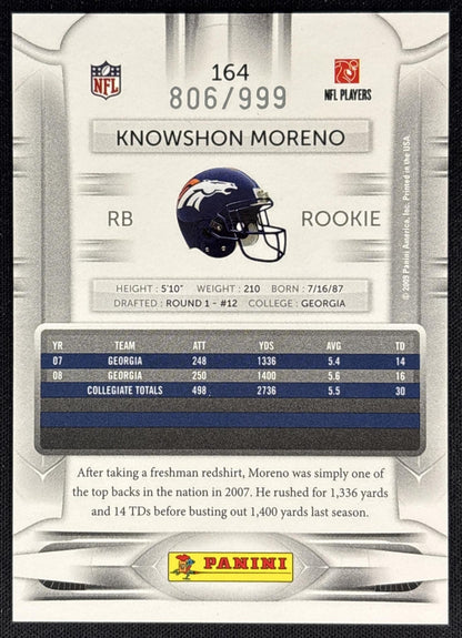 Knowshon Moreno 2009 Panini Playoff Prestige Draft Picks Light Blue /999 Broncos back