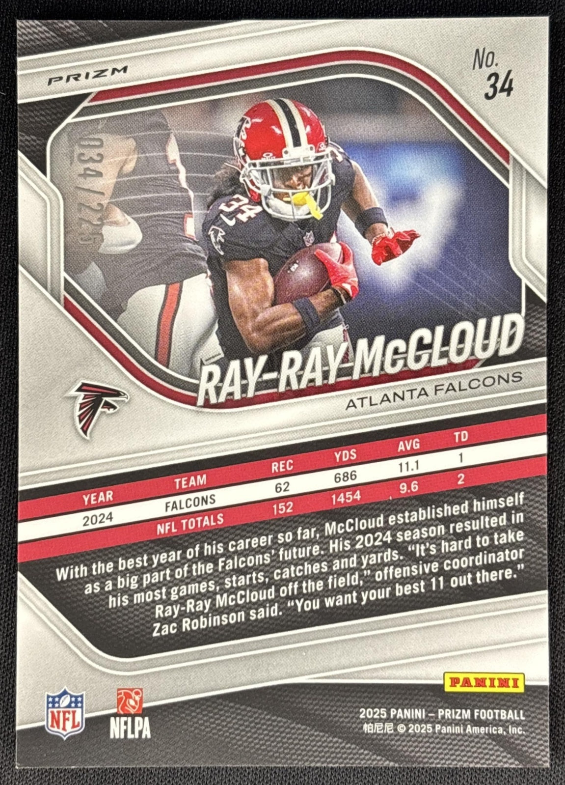 Ray-Ray McCloud 2025 Panini Prizm Purple Ice /225 Falcons Sports Trading Card