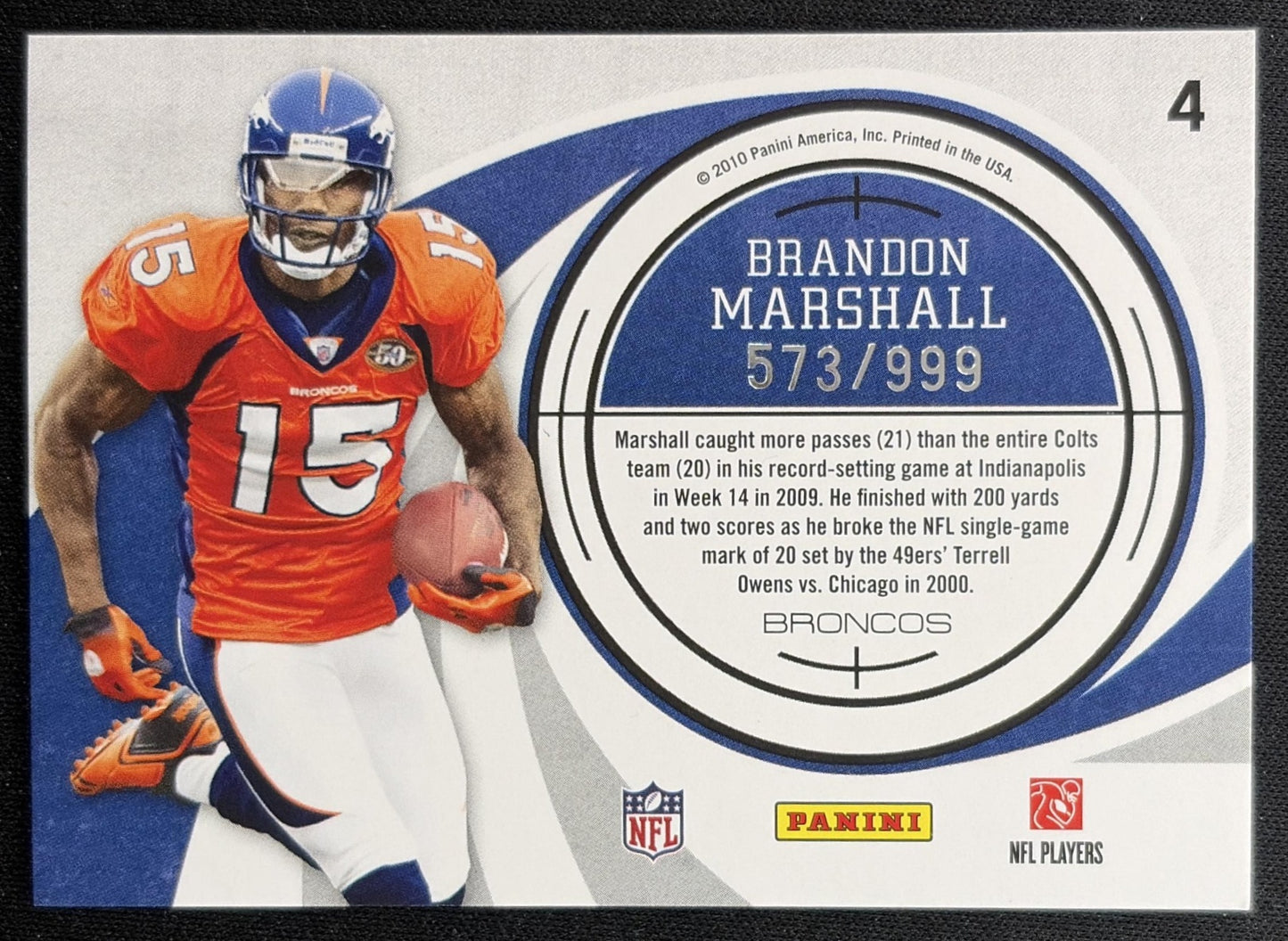Brandon Marshall 2010 Panini Donruss Elite Prime Targets Gold /999 Broncos