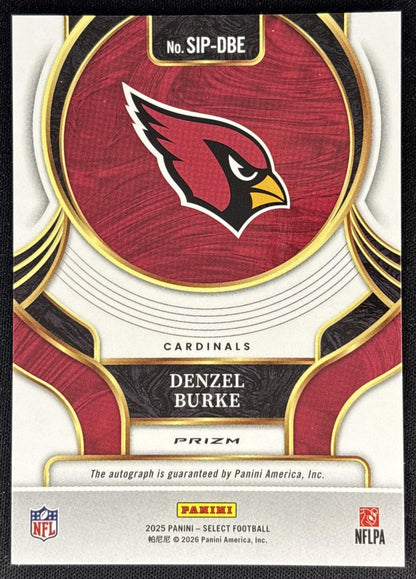 Denzel Burke 2025 Panini Select Signatures Cardinals