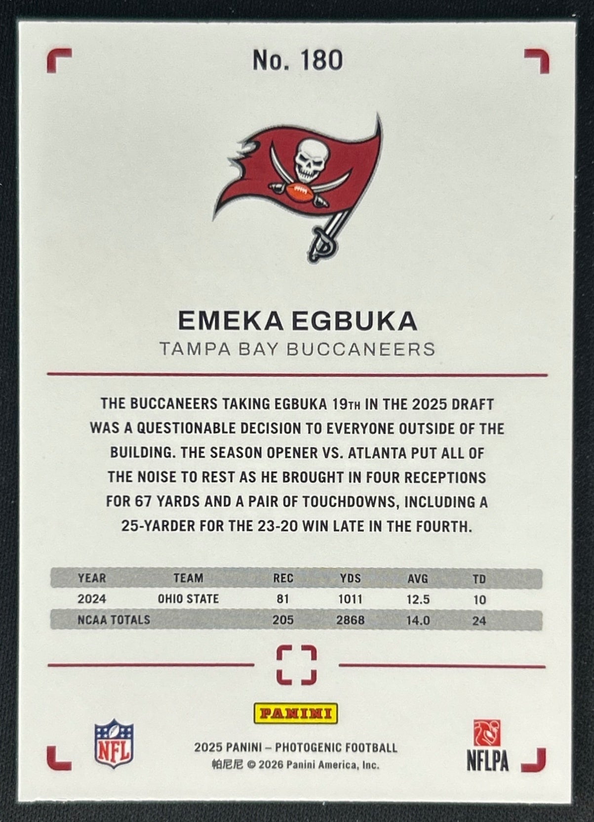 Emeka Egbuka 2025 PhotoGenic Rookies Horizontal Buccaneers Sports Trading Cards