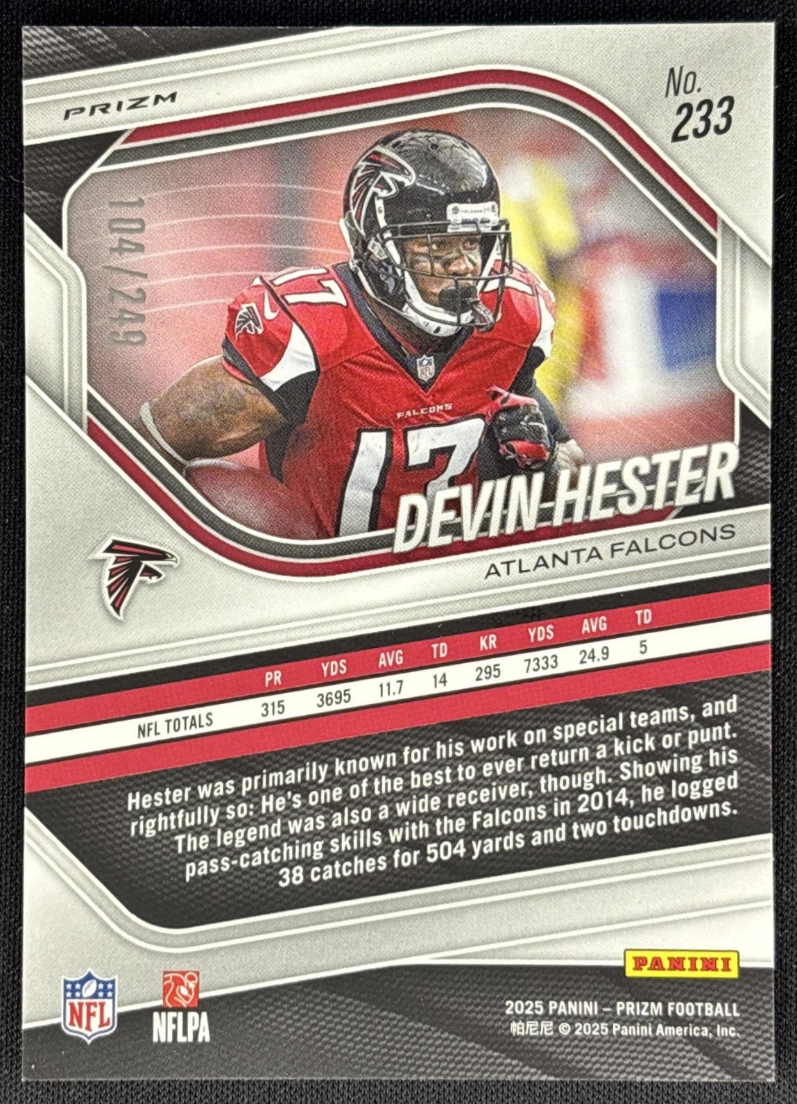 Devin Hester 2025 Panini Prizm Orange /249 Falcons Sports Trading Card
